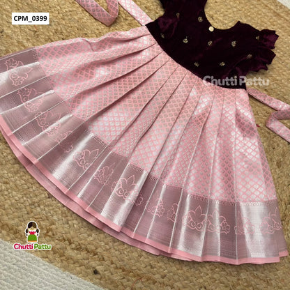 Wine & Blush Pink Kanchi Soft Silk Frock | CPM_0399