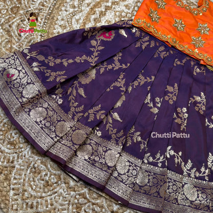 Orange & Purple Aari Work Pattu Pavadai | CPM_0400