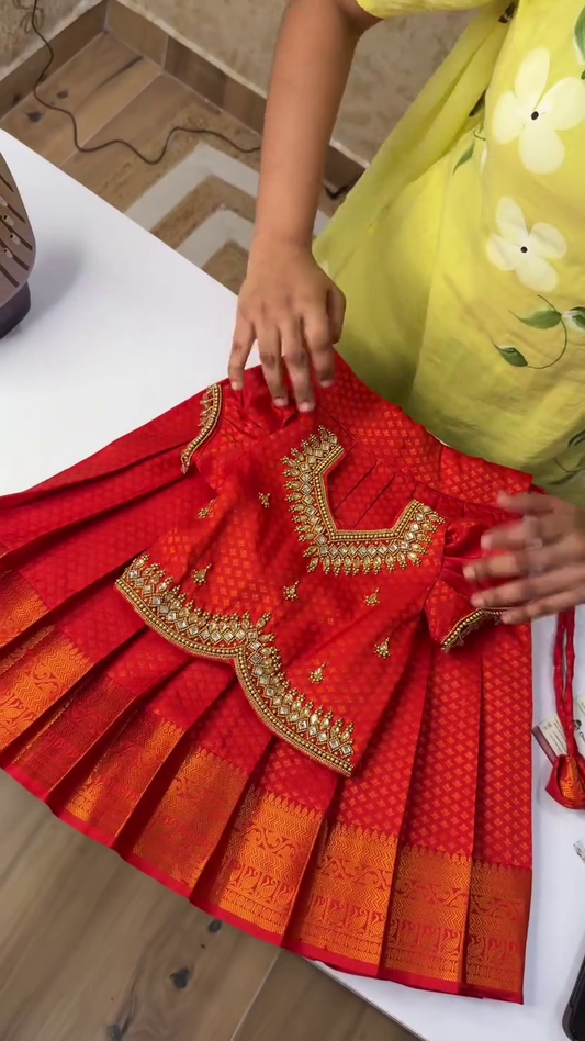 Premium Royal Red Kanchi Soft Silk Aari Work Pattu Pavadai | CPM_0401