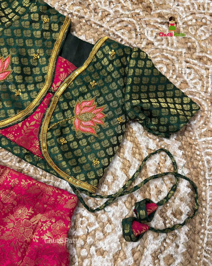 Pink & Green Lotus Aari Co-ord Set | CPM_0402