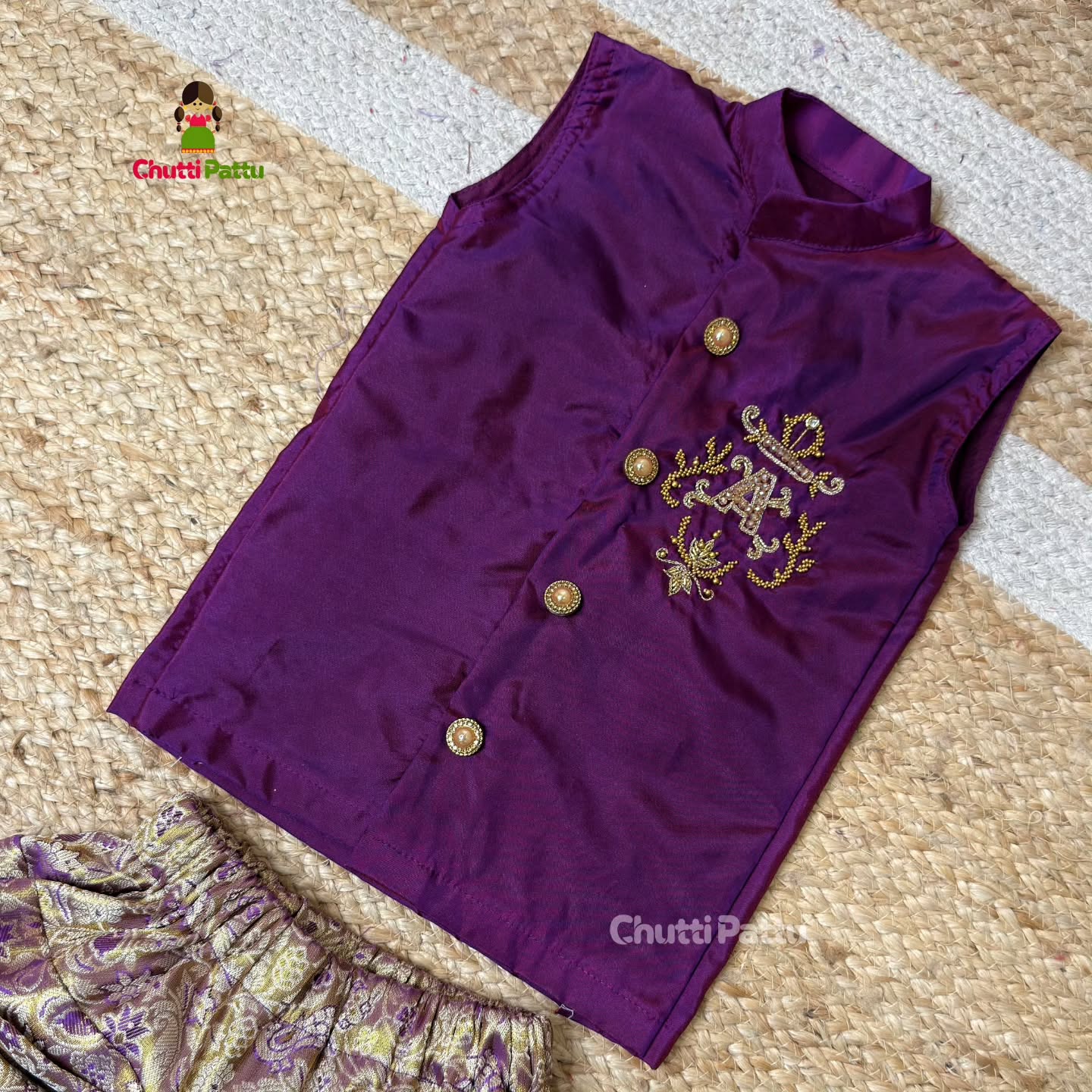 Purple & Lavender Kanchi Semi Silk Aari Work Kurta & Dhoti Set | CPM_0403B