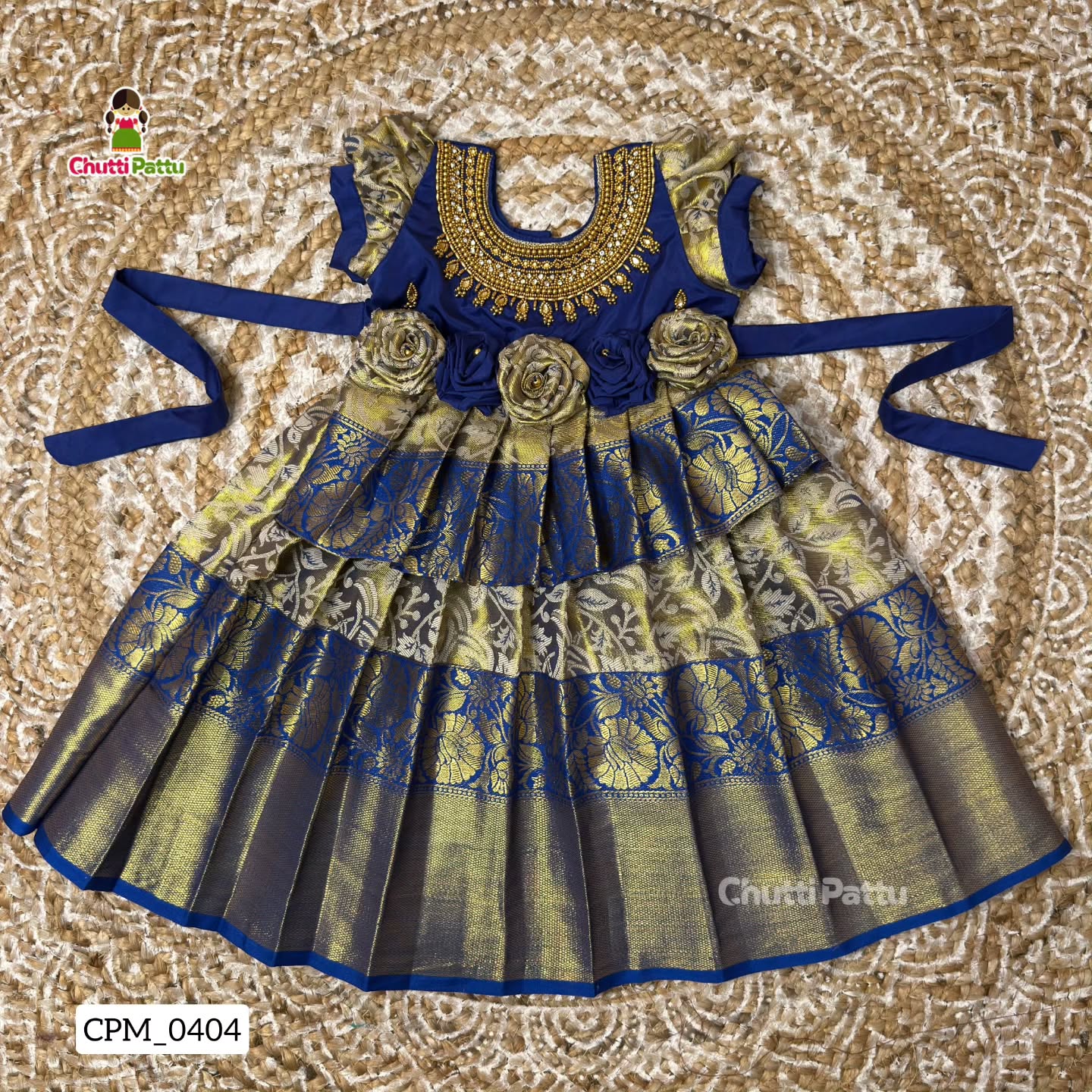 Thooriga – Premium Blue Aari Neck Work Gown | CPM_0404