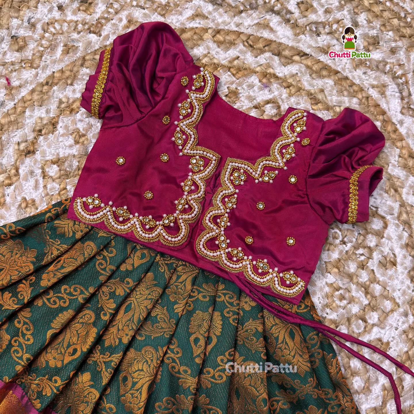 Regal Dark Green & Purple Pure Kanchi Silk Aari Overcoat Set | CPM_0405