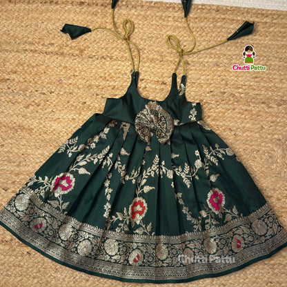 Green Banarasi Silk Tie-Up Frock | CPM_0409_GRN