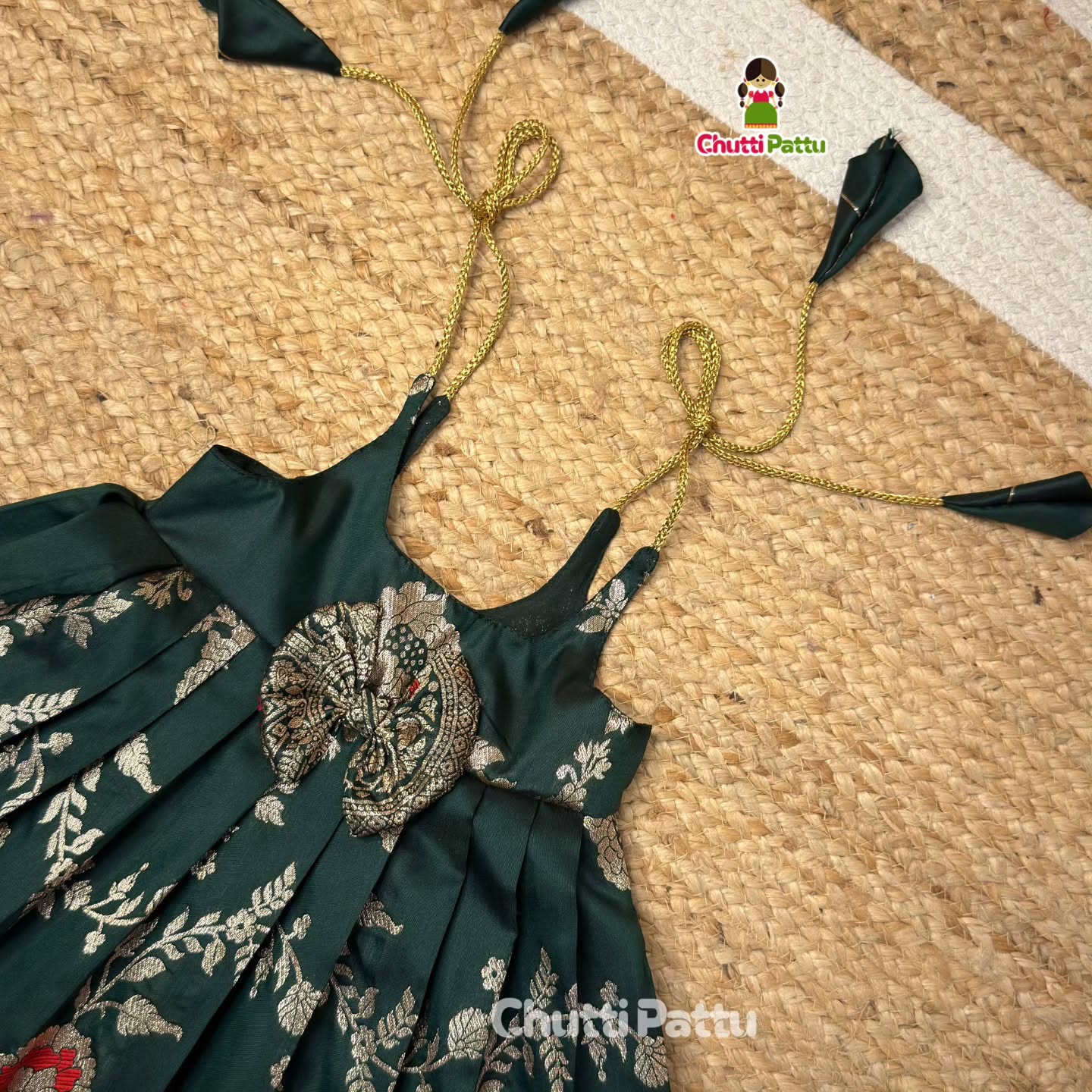 Green Banarasi Silk Tie-Up Frock | CPM_0409_GRN