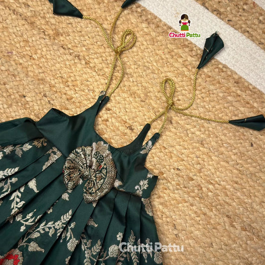 Green Banarasi Silk Tie-Up Frock | CPM_0409_GRN