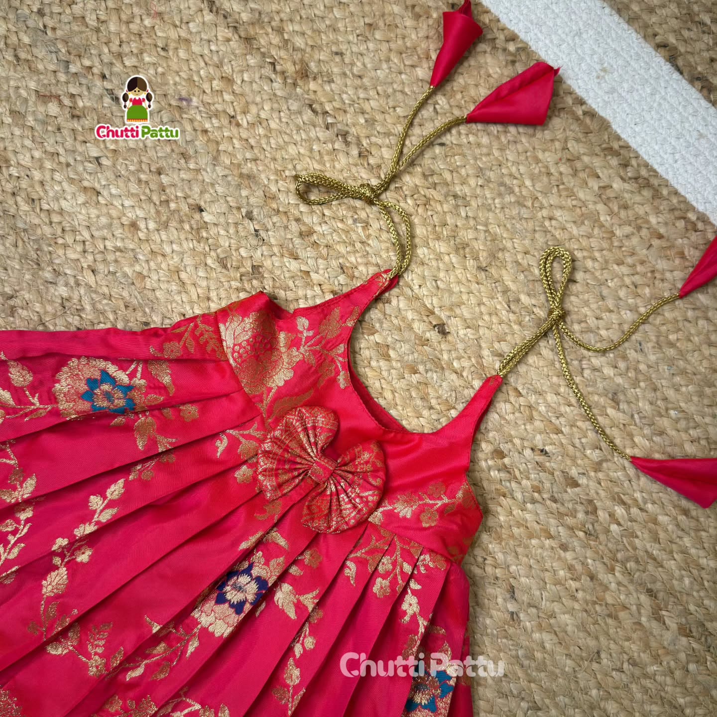 Pink Banarasi Silk Tie-Up Frock | CPM_0409_PNK