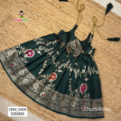 Green Banarasi Silk Tie-Up Frock | CPM_0409_GRN