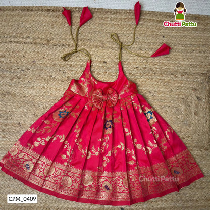 Pink Banarasi Silk Tie-Up Frock | CPM_0409_PNK