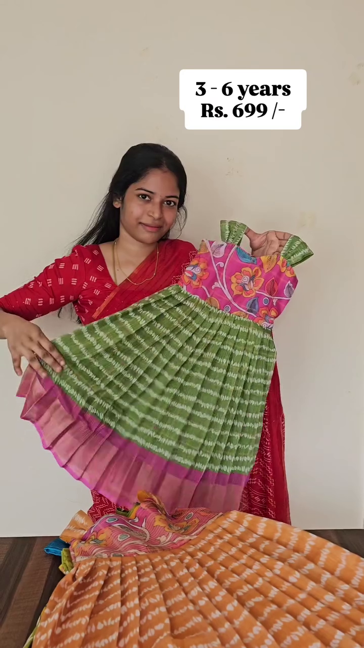 Pink & Green Cotton Fabric Tie-Up Frock | CPM_0412_PNK-GRN