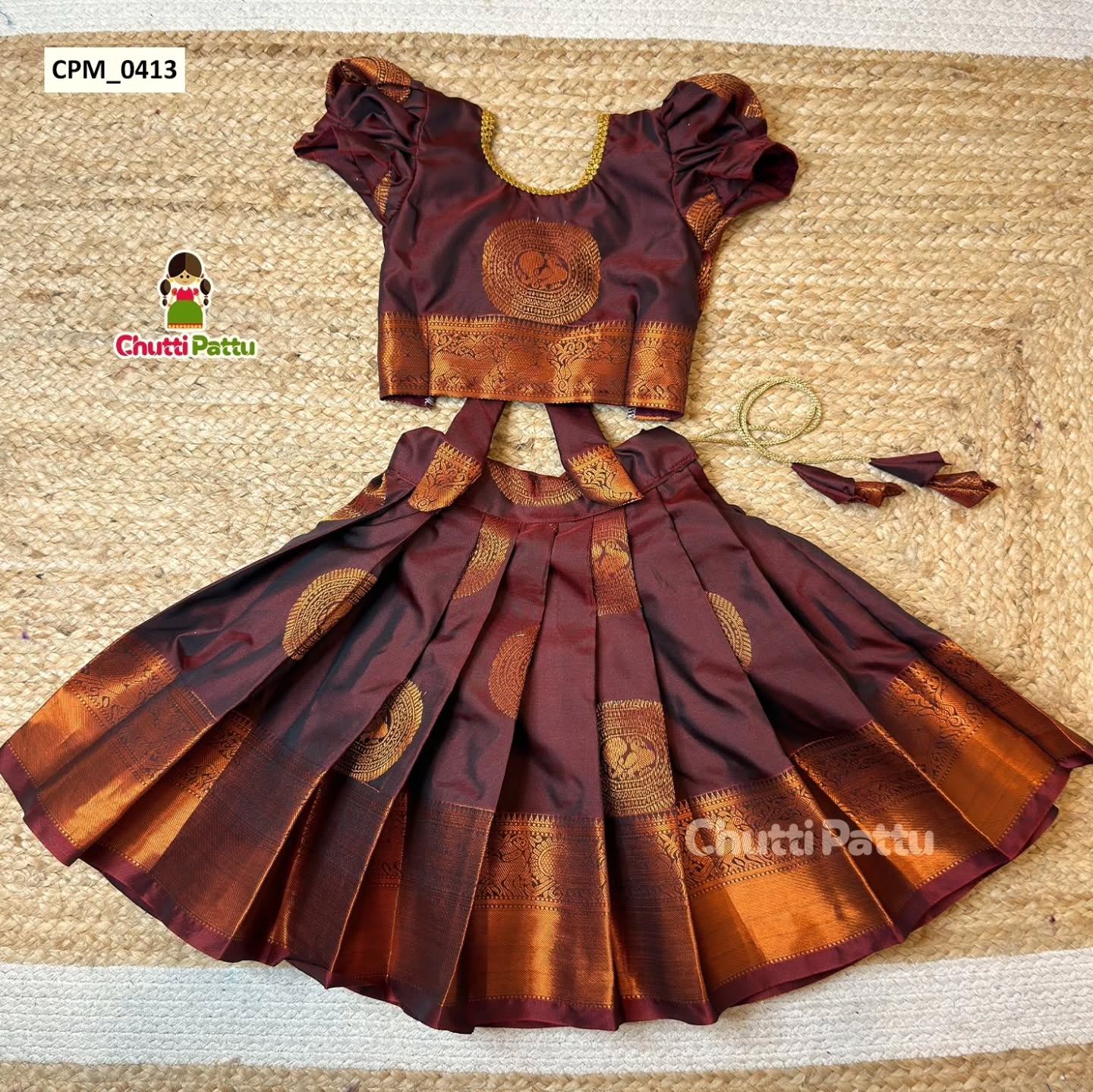 Kaarigai - Royal Coffee Brown Kanchi Soft Silk Pattu Pavadai | CPM_0413