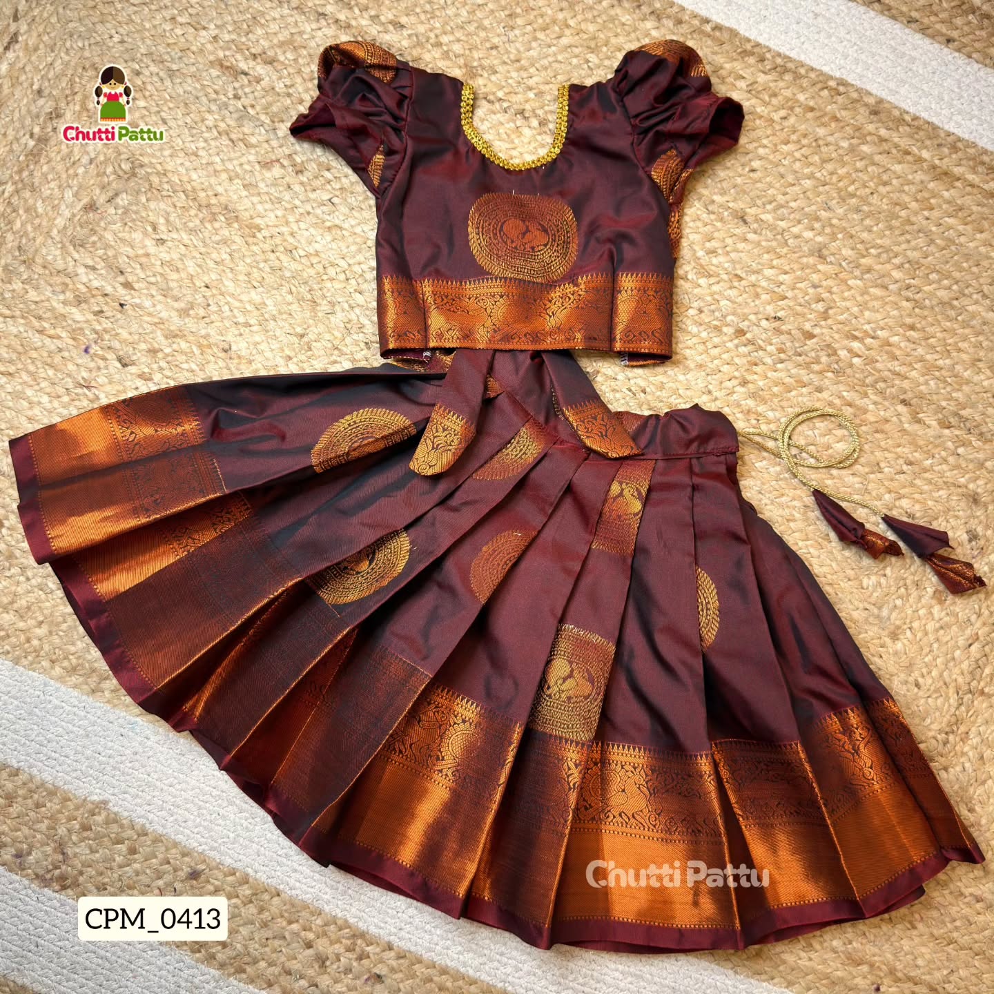 Kaarigai - Royal Coffee Brown Kanchi Soft Silk Pattu Pavadai | CPM_0413