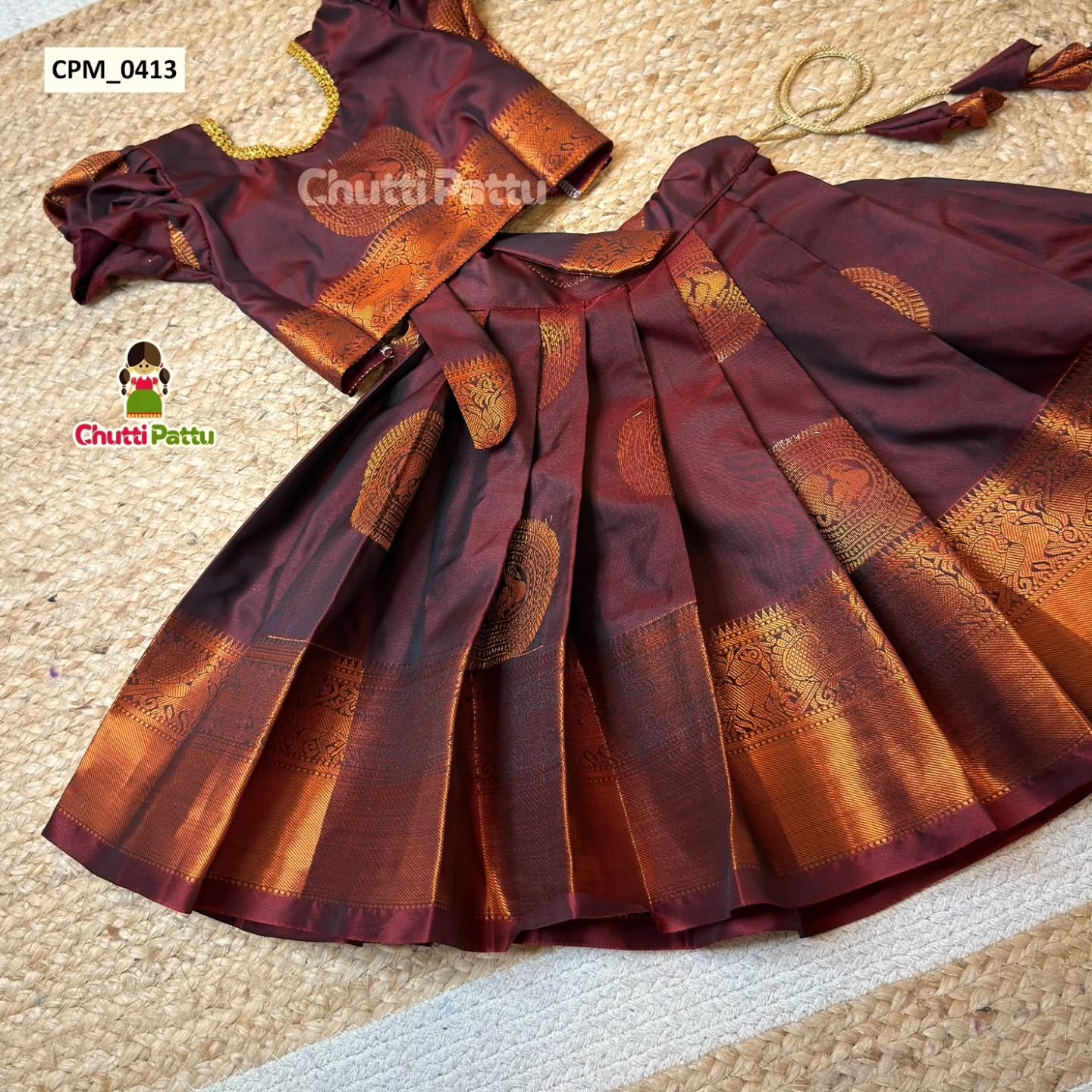 Kaarigai - Royal Coffee Brown Kanchi Soft Silk Pattu Pavadai | CPM_0413