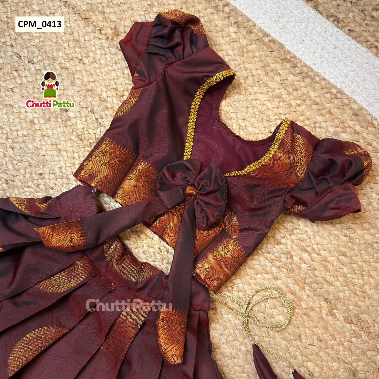 Kaarigai - Royal Coffee Brown Kanchi Soft Silk Pattu Pavadai | CPM_0413