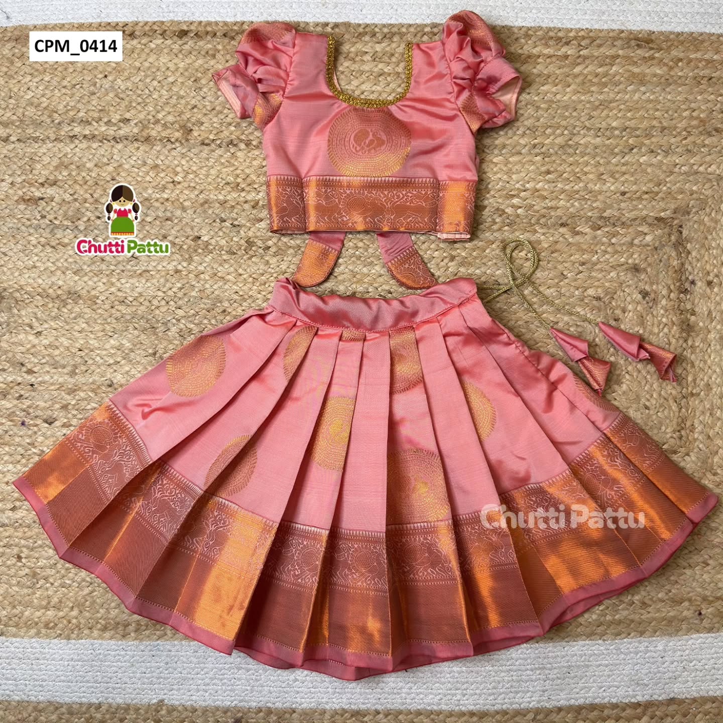 Kaarigai - Peachy Pink Kanchi Soft Silk Pattu Pavadai | CPM_0414