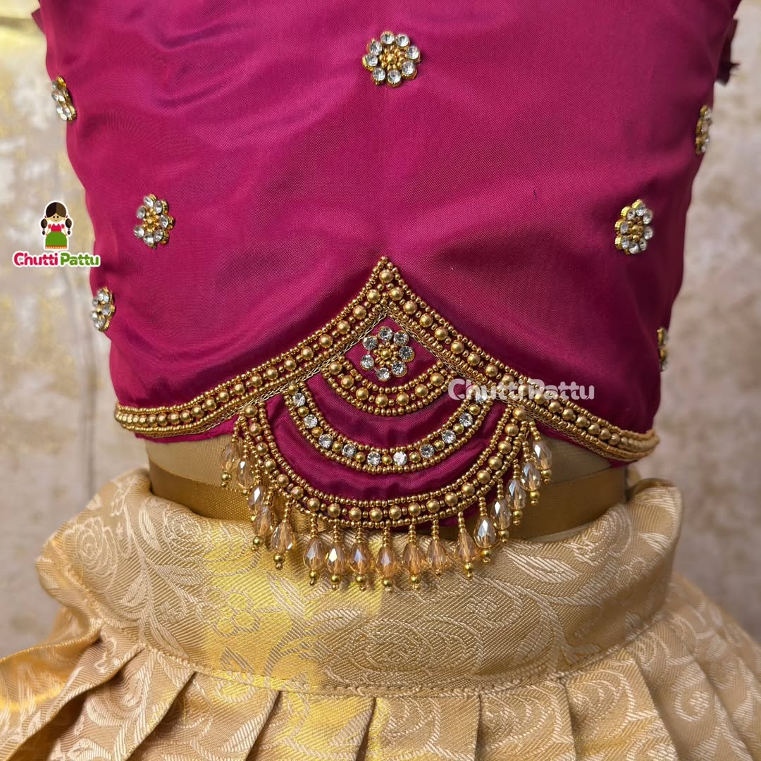 Kuzhali – White & Purple Pure Kanchi Half Saree with Aari Work (Without Hip Belt & Dupatta) | CPM_0418A