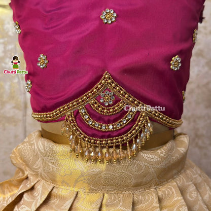 Kuzhali – White & Purple Pure Kanchi Half Saree with Aari Work (Without Hip Belt & Dupatta) | CPM_0418A