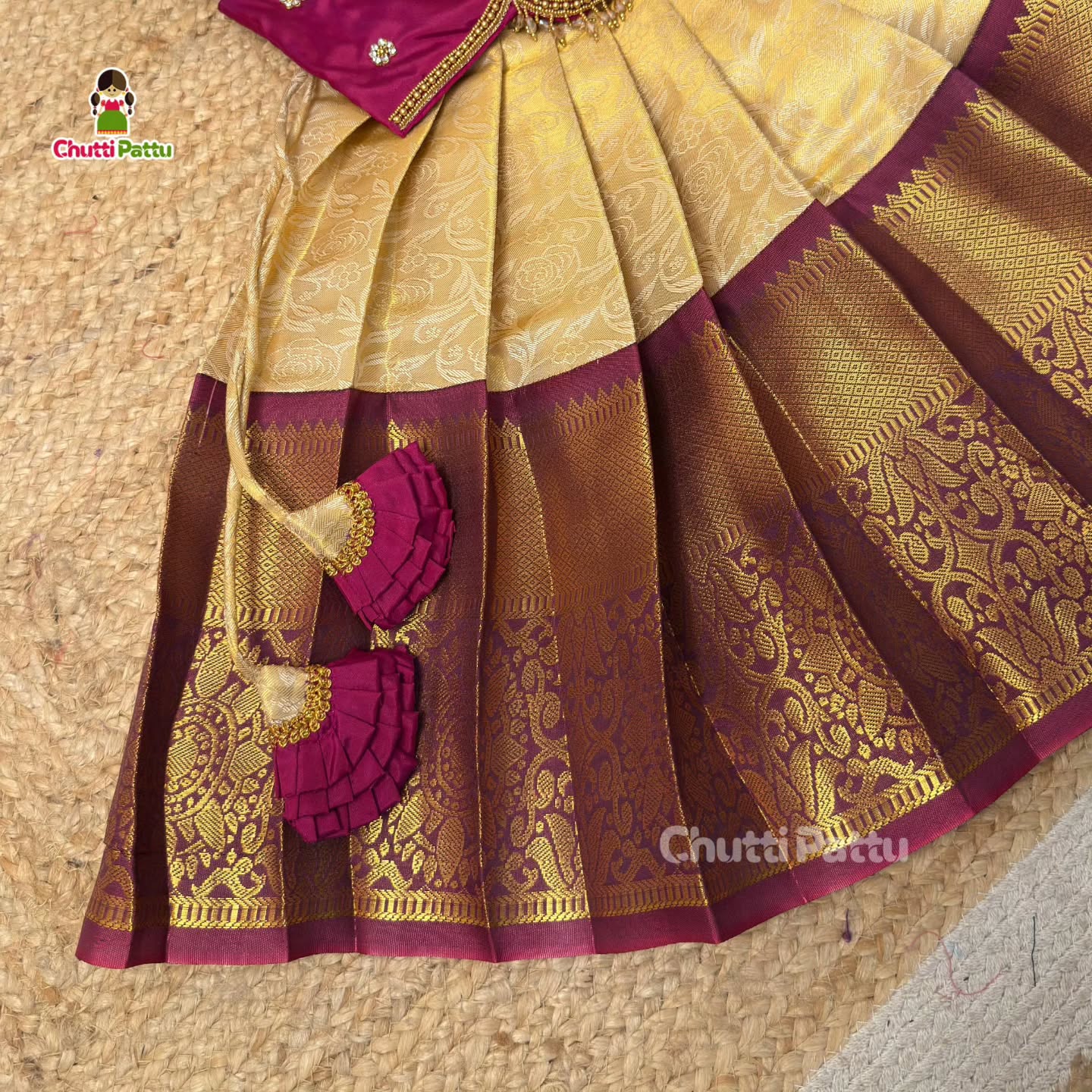 Kuzhali – White & Purple Pure Kanchi Half Saree with Aari Work (Without Hip Belt & Dupatta) | CPM_0418A