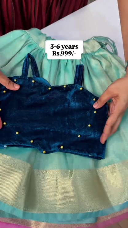 Blue Colour | Super Budget-Friendly Velvet & Tissue Silk Set | CPM_0420_Blue