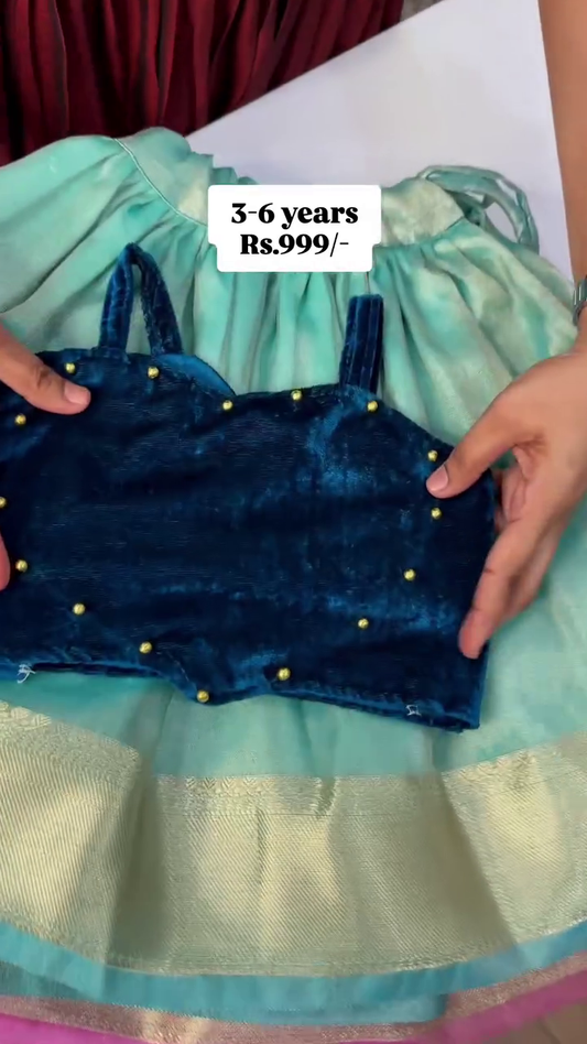 Blue Colour | Super Budget-Friendly Velvet & Tissue Silk Set | CPM_0420_Blue