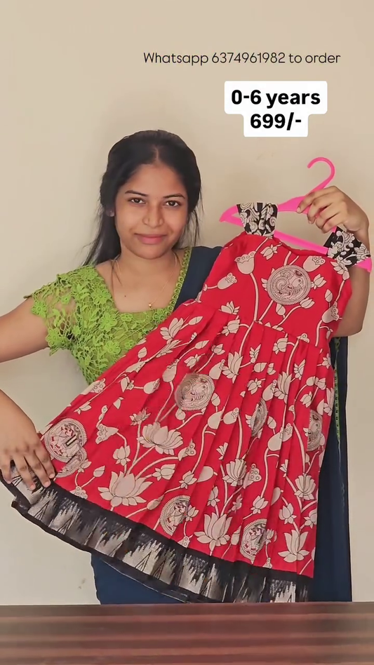 Red Cotton Yet Traditional Tie-Up Frocks | CPM_0422_RED