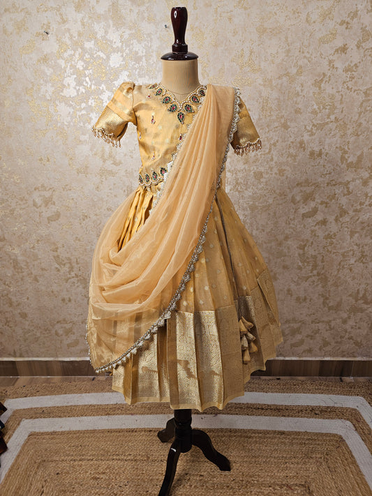 Diva Gold – Banarasi Tissue Silk Set with Aari Blouse & Dupatta | CPM_0425