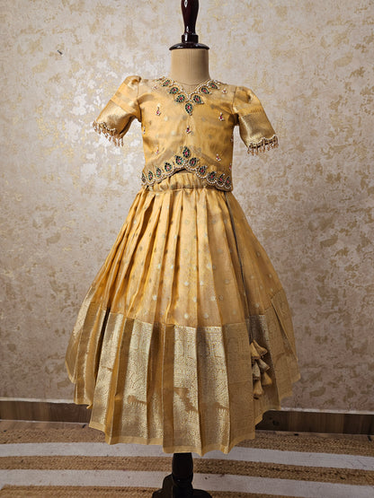 Diva Gold – Banarasi Tissue Silk Set with Aari Blouse & Dupatta | CPM_0425