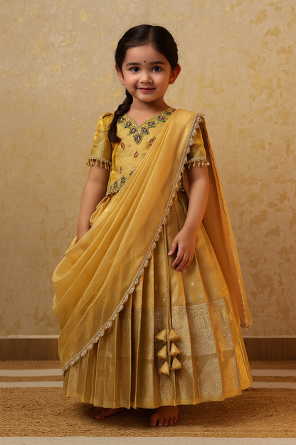 Diva Gold – Banarasi Tissue Silk Set with Aari Blouse & Dupatta | CPM_0425