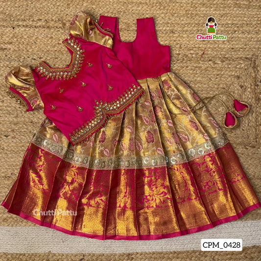 Pink Aari Work Pattu Pavadai | CPM_0428