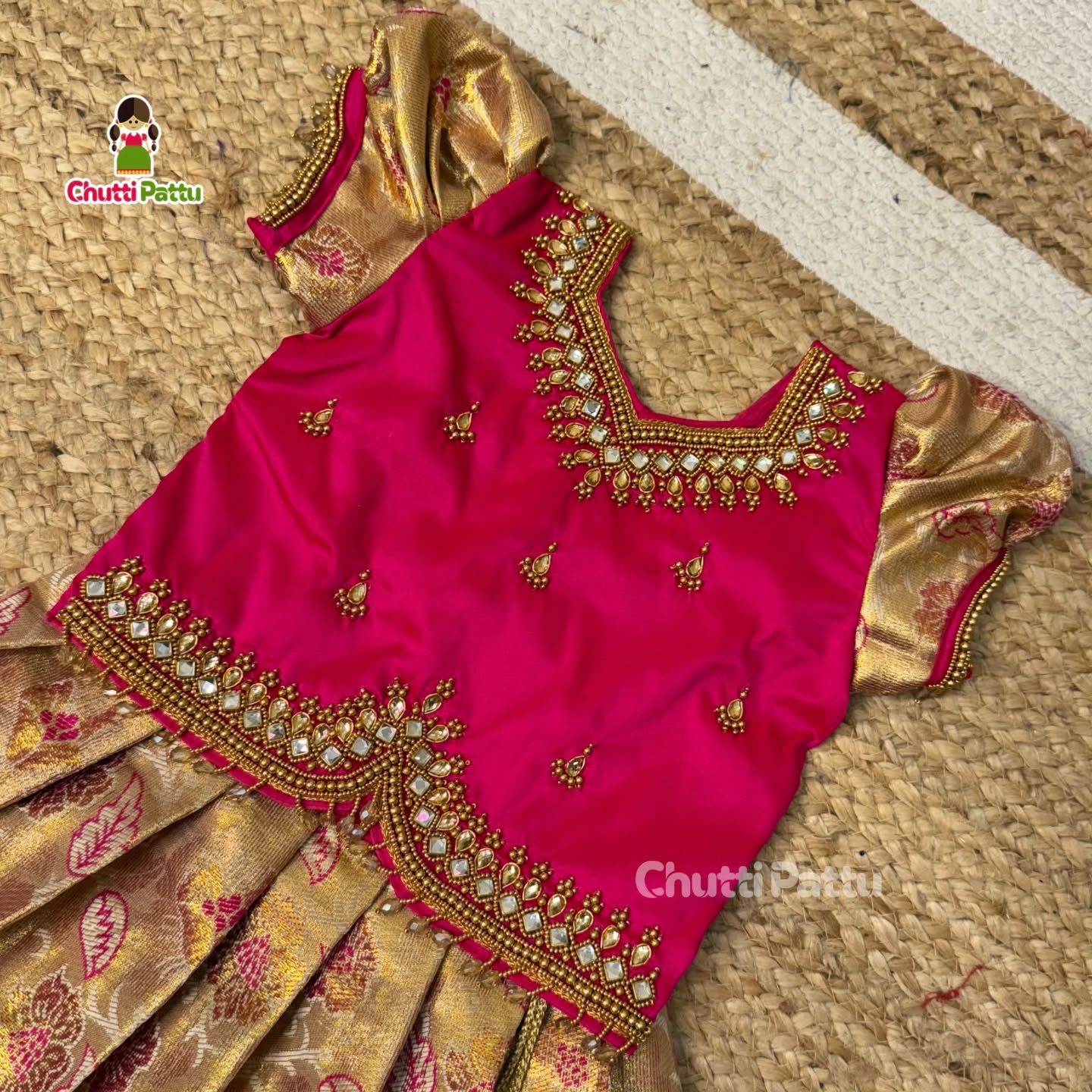 Pink Aari Work Pattu Pavadai | CPM_0428