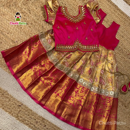 Pink Aari Work Pattu Pavadai | CPM_0428