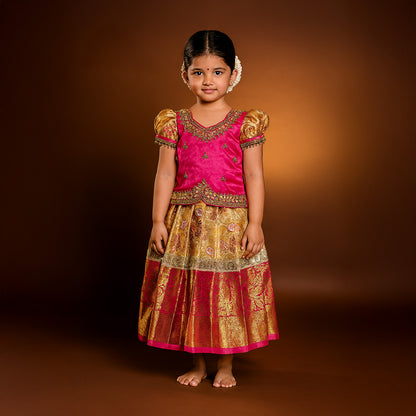 Pink Aari Work Pattu Pavadai | CPM_0428