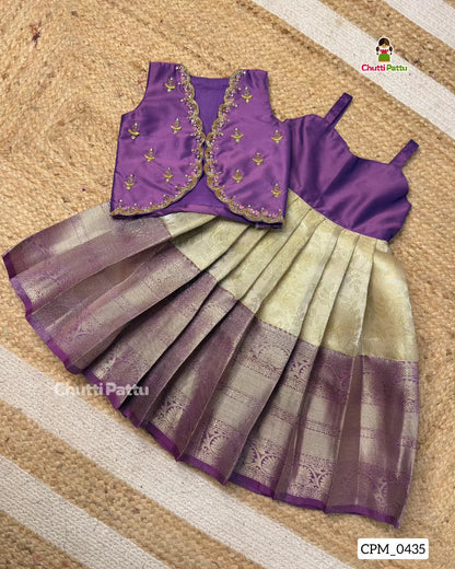 Purple & White Aari Work Overcoat Set | CPM_0435