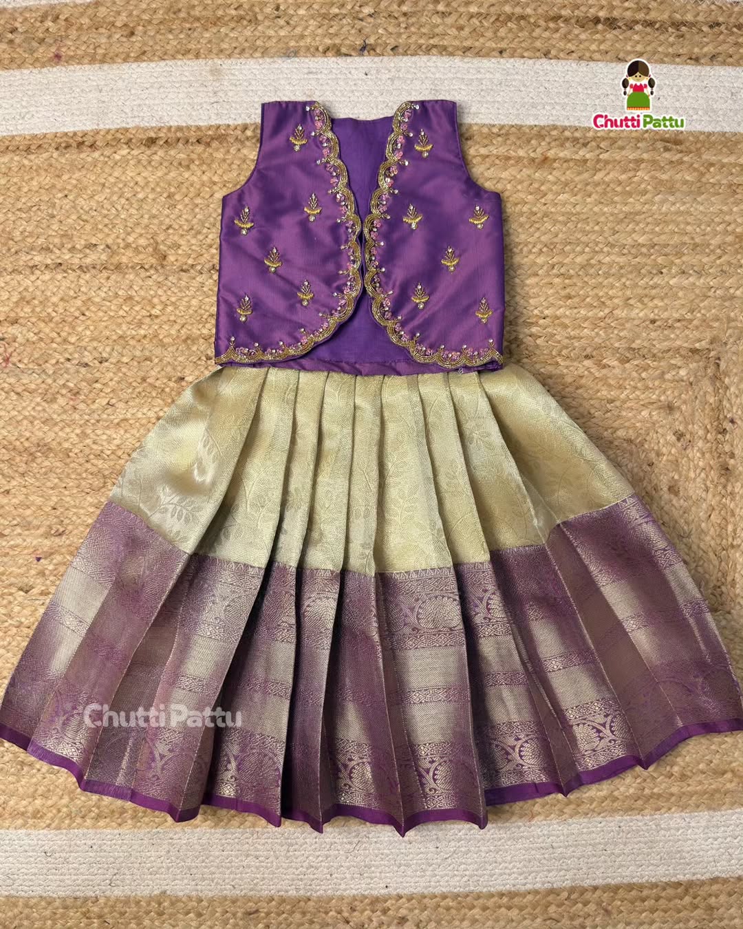 Purple & White Aari Work Overcoat Set | CPM_0435