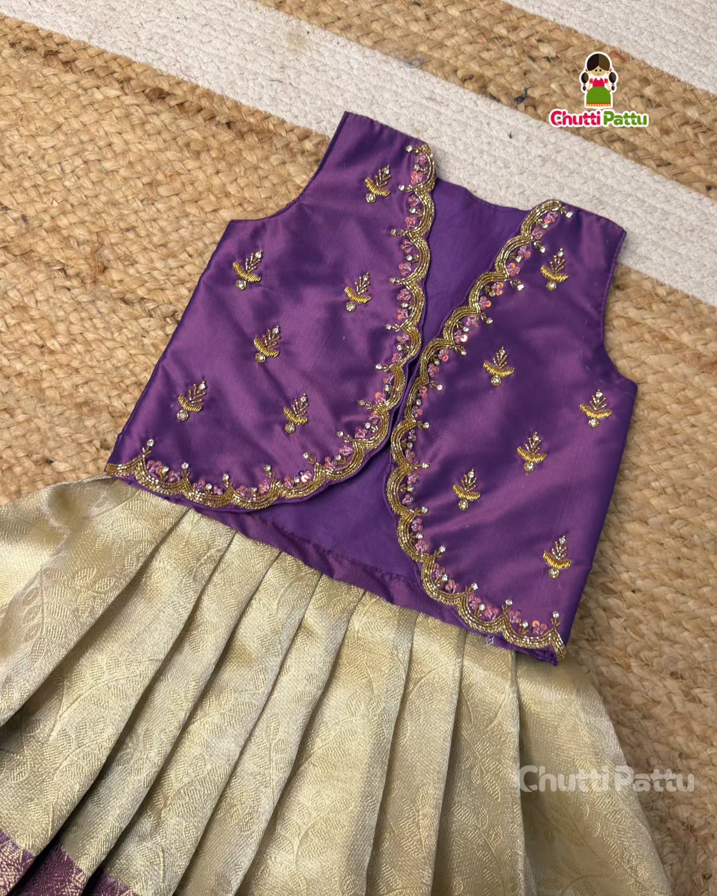 Purple & White Aari Work Overcoat Set | CPM_0435