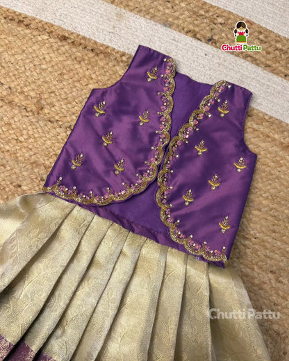 Purple & White Aari Work Overcoat Set | CPM_0435