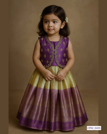 Purple & White Aari Work Overcoat Set | CPM_0435