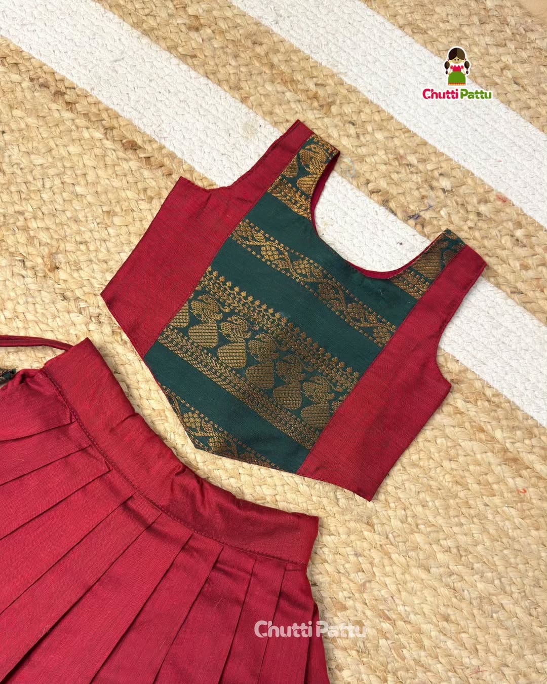 Red & Bottle Green Pure Kalyani Cotton Ethnic Set | CPM_0437_RED-GRN
