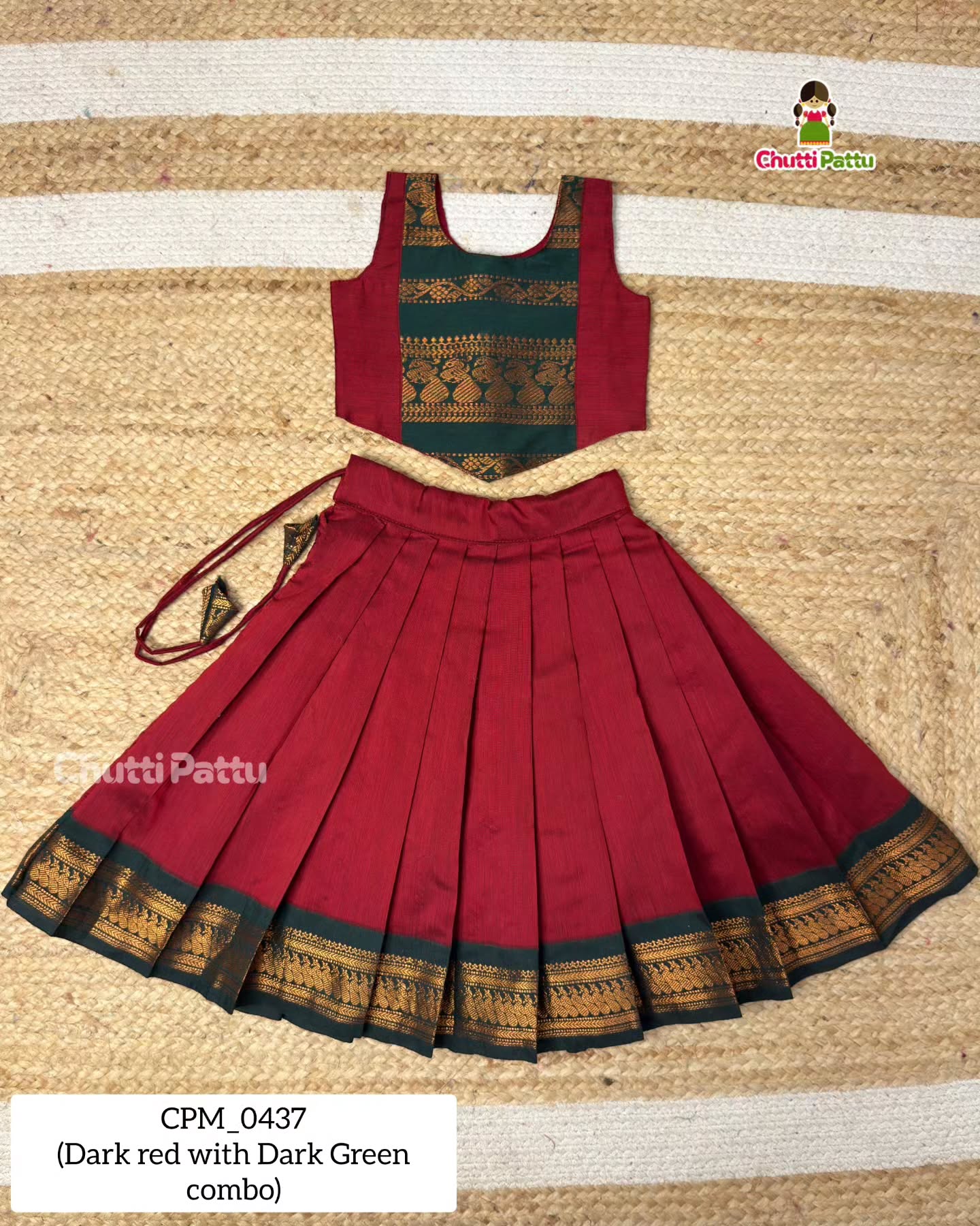 Red & Bottle Green Pure Kalyani Cotton Ethnic Set | CPM_0437_RED-GRN