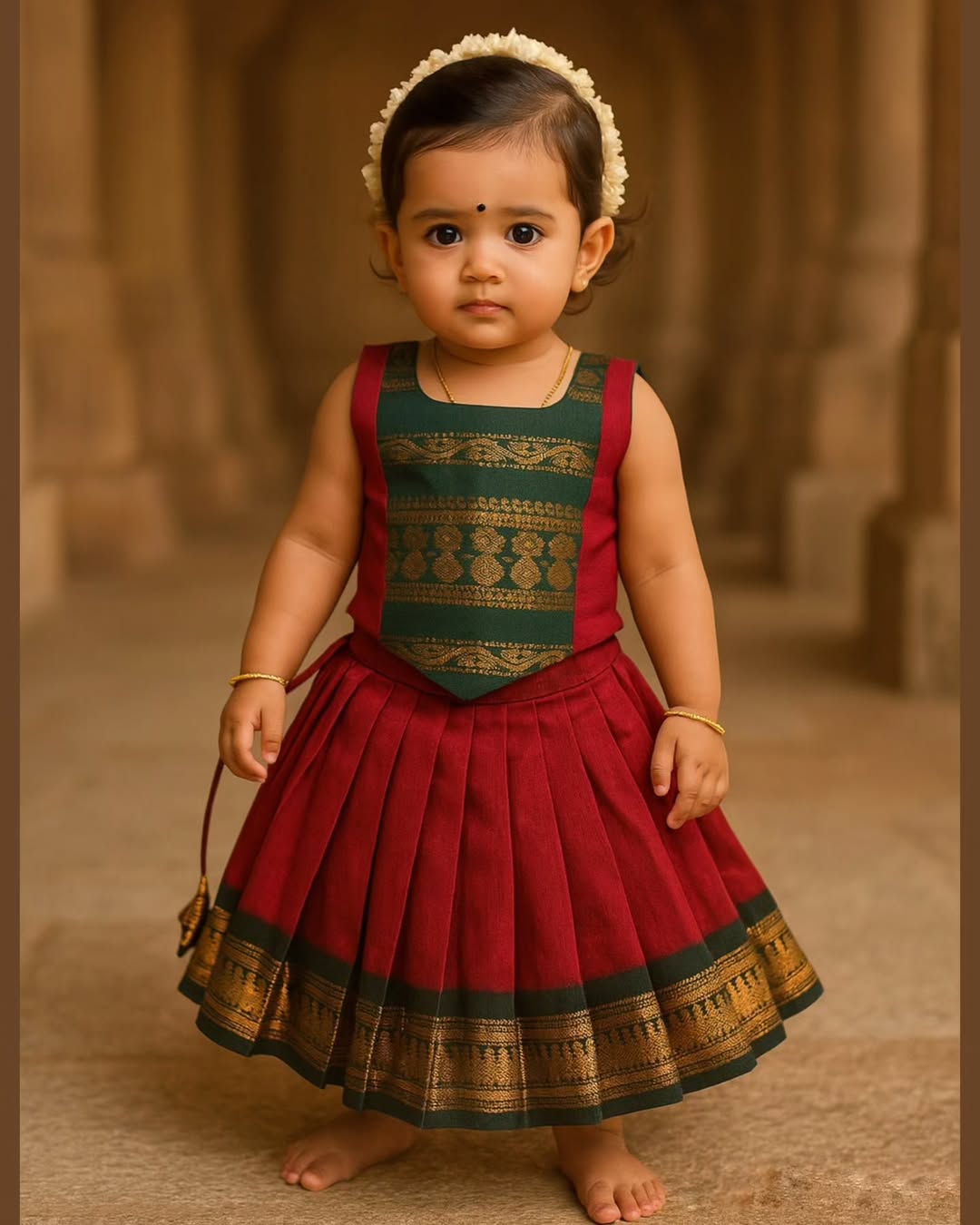 Red & Bottle Green Pure Kalyani Cotton Ethnic Set | CPM_0437_RED-GRN