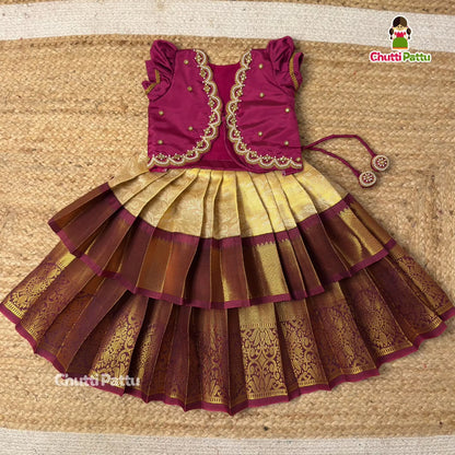 Royal Purple & Gold Kanchi Silk Aari Overcoat Pattu Pavadai | CPM_0438