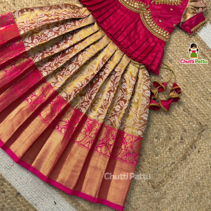 Golden Pink Peplum Aari Work Pattu Pavadai | CPM_0439