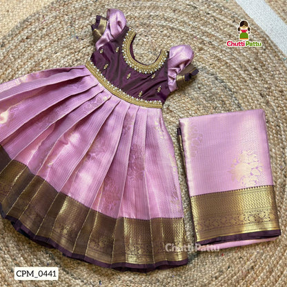 Lavender & Wine Aari Work Full-Length Pattu Gown | CPM_0441