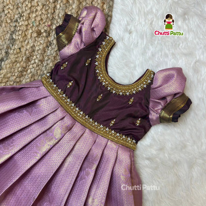Lavender & Wine Aari Work Full-Length Pattu Gown | CPM_0441