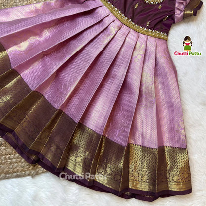 Lavender & Wine Aari Work Full-Length Pattu Gown | CPM_0441