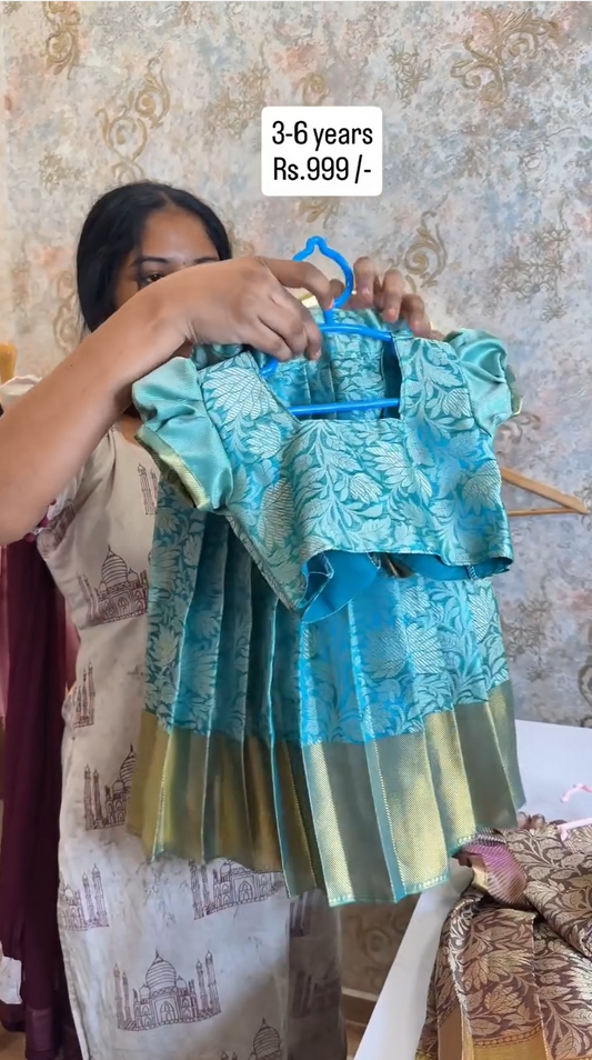 Blue - Nita Ambani-Inspired Tissue Silk Top & Skirt | CPM_0444_BLE