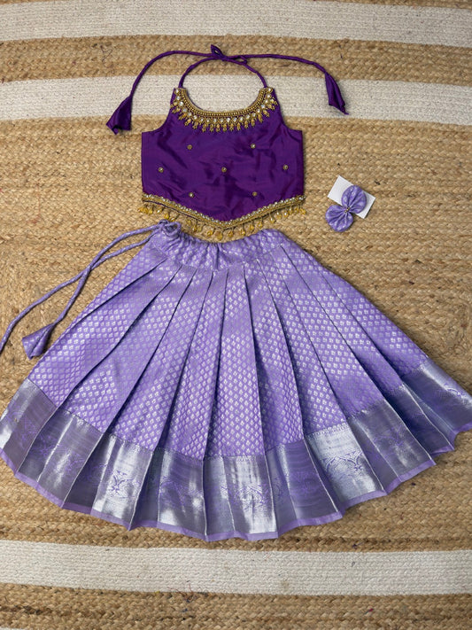 Lavender Aariwork Crop Top Pattu Set | CPM_0446
