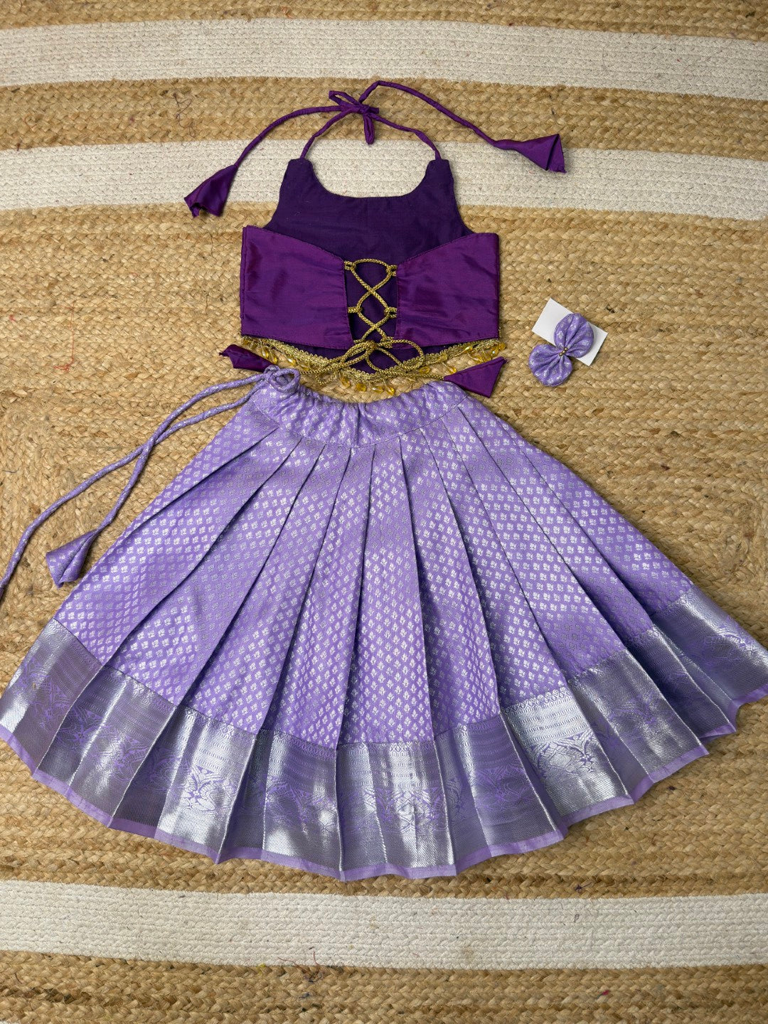 Lavender Aariwork Crop Top Pattu Set | CPM_0446