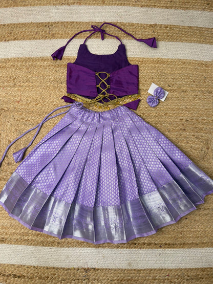 Lavender Aariwork Crop Top Pattu Set | CPM_0446