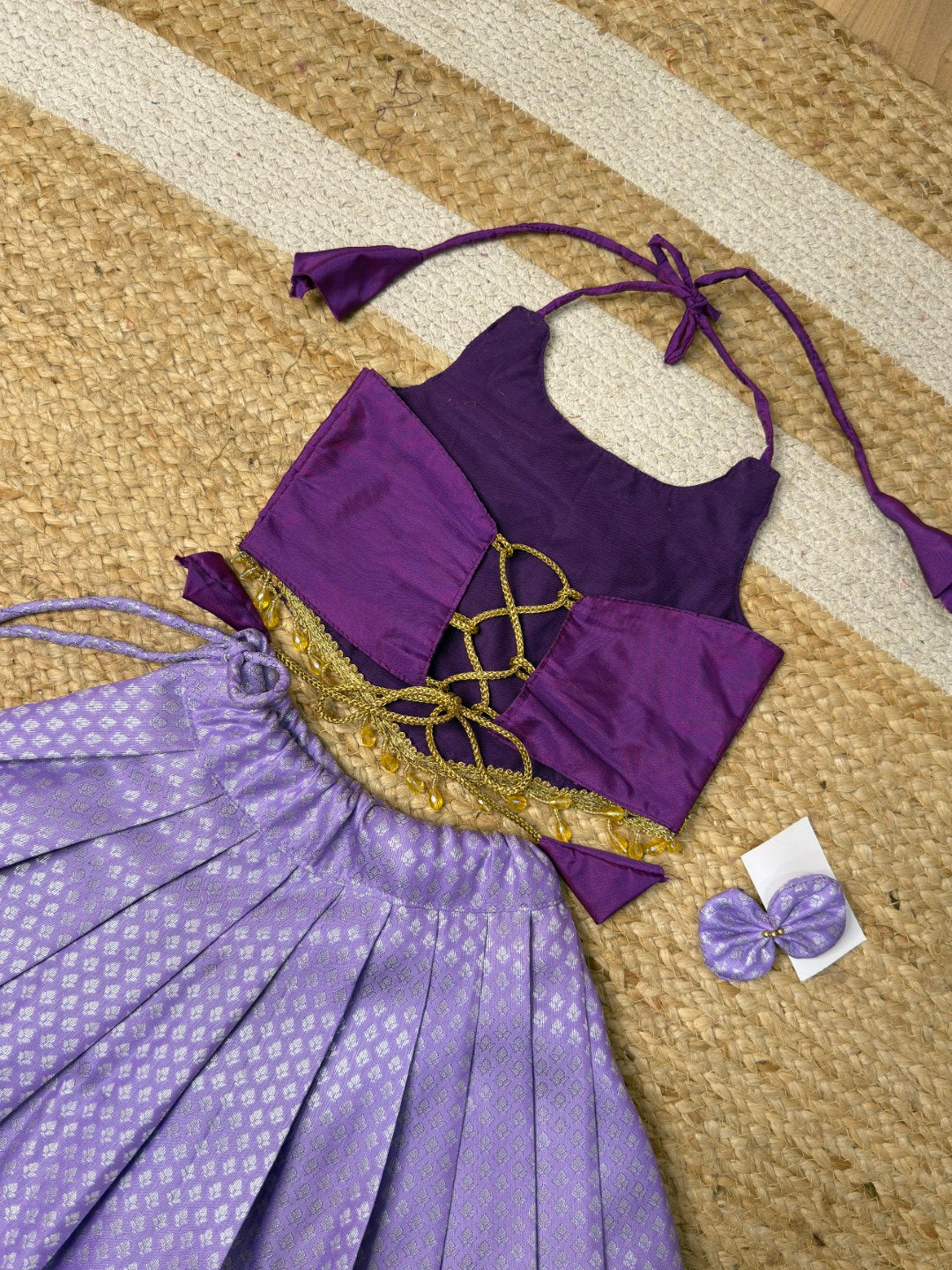 Lavender Aariwork Crop Top Pattu Set | CPM_0446